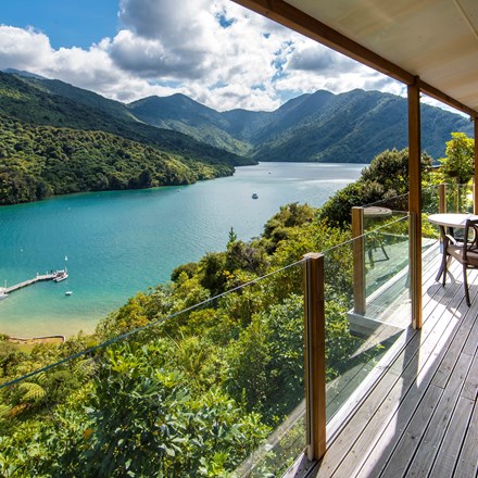 Some accommodation rooms include a private balcony with surrounding views of Punga Cove and Endeavour Inlet in the Marlborough Sounds in New Zealand's top of the South Island