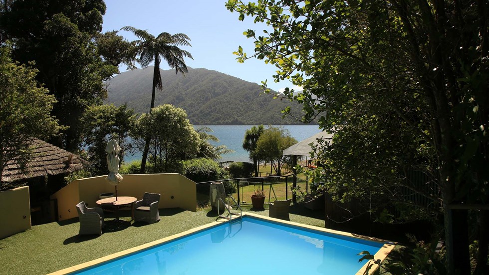 Enjoy the pool while you stay at Punga Cove in the Marlborough Sounds in New Zealand's top of the South Island